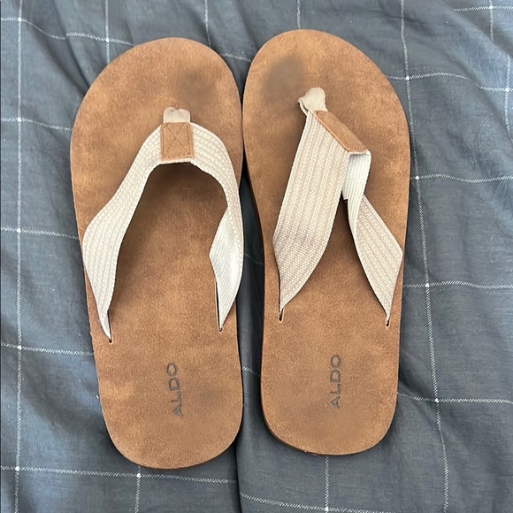 Aldo Brown and Cream Flip-Flops - Picture 1 of 4